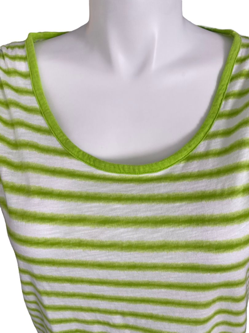 2X Michael Kors Green Striped Sleeves Gathered Tie Shoulder Shirt Blouse