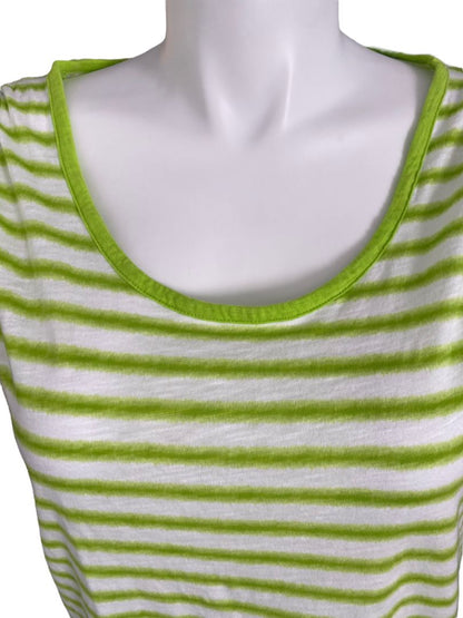 2X Michael Kors Green Striped Sleeves Gathered Tie Shoulder Shirt Blouse