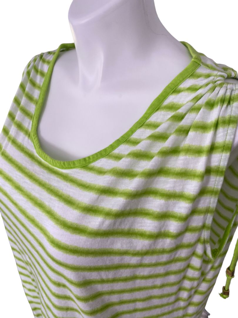 2X Michael Kors Green Striped Sleeves Gathered Tie Shoulder Shirt Blouse