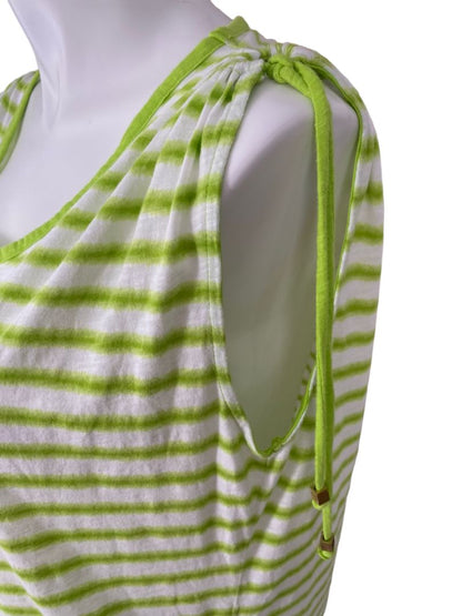 2X Michael Kors Green Striped Sleeves Gathered Tie Shoulder Shirt Blouse