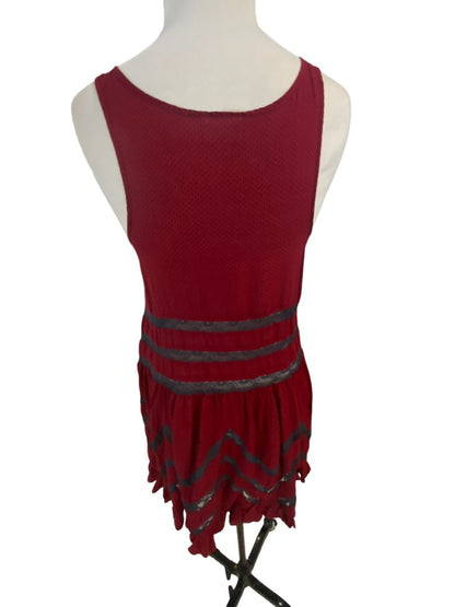 Small Intimately Free People Red Gray Voile Lace Trapeze Slip Dress