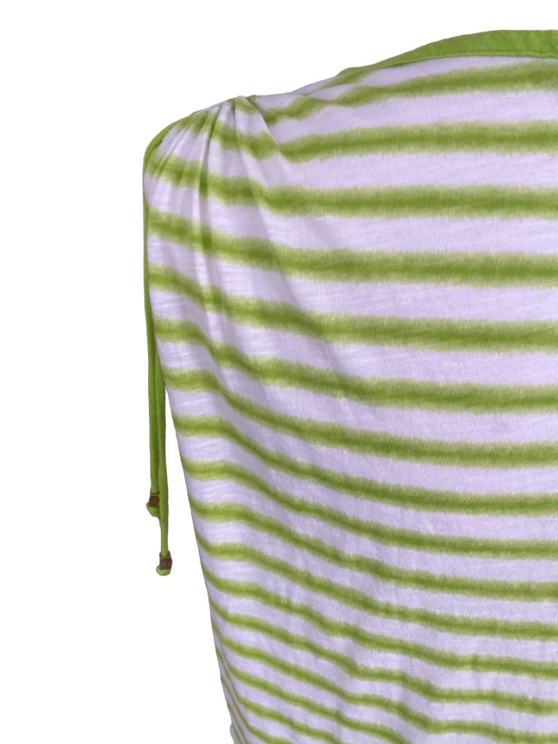 2X Michael Kors Green Striped Sleeves Gathered Tie Shoulder Shirt Blouse