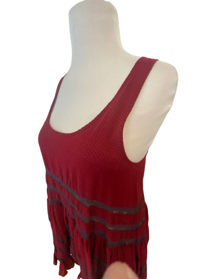 Small Intimately Free People Red Gray Voile Lace Trapeze Slip Dress