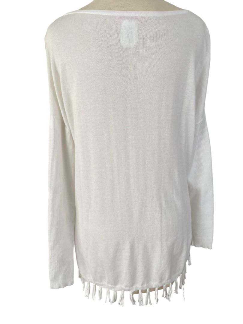 XS Lilly Pulitzer Romona Fringe Sweater White Button Side Pullover