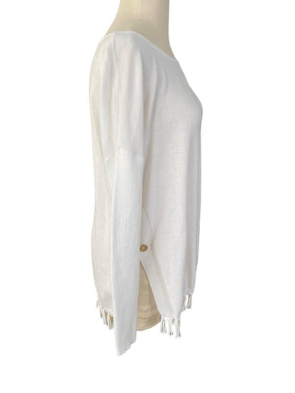 XS Lilly Pulitzer Romona Fringe Sweater White Button Side Pullover