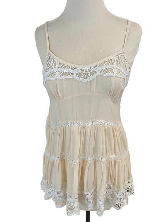 Small Intimately Free People Cream Lace Adjustable Tank Blouse CottageCore