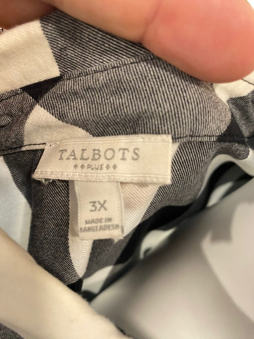 3X Talbots Black and White Check Button Down Shirt Tunic