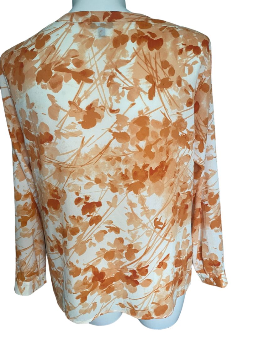 16W Talbots Floral Blouse Orange And White Ruffled V-Neck