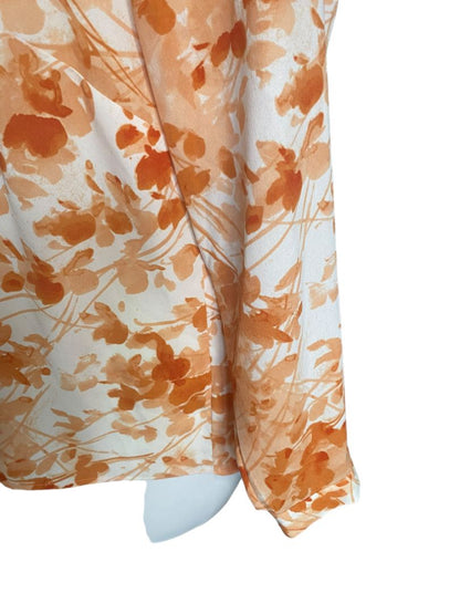 16W Talbots Floral Blouse Orange And White Ruffled V-Neck