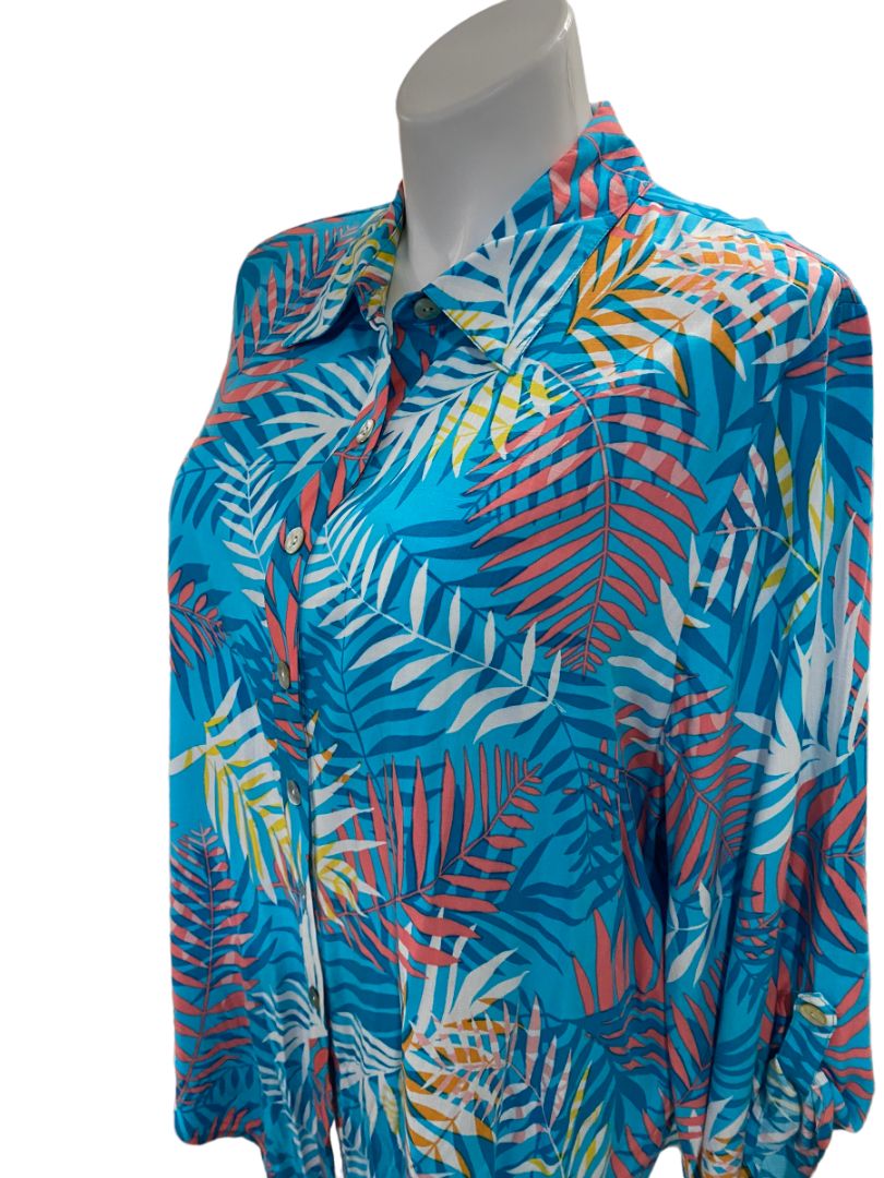 NWT 2X Ruby Rd Tropical Print Hot Tropics Roll-Tab Sleeve Blouse Top