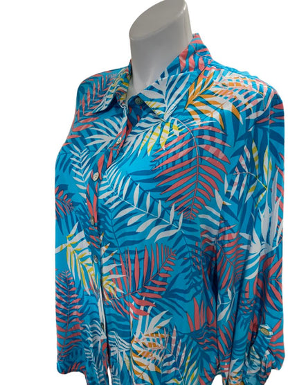 NWT 2X Ruby Rd Tropical Print Hot Tropics Roll-Tab Sleeve Blouse Top