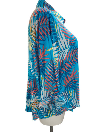 NWT 2X Ruby Rd Tropical Print Hot Tropics Roll-Tab Sleeve Blouse Top