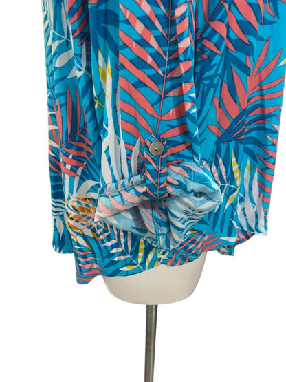 NWT 2X Ruby Rd Tropical Print Hot Tropics Roll-Tab Sleeve Blouse Top