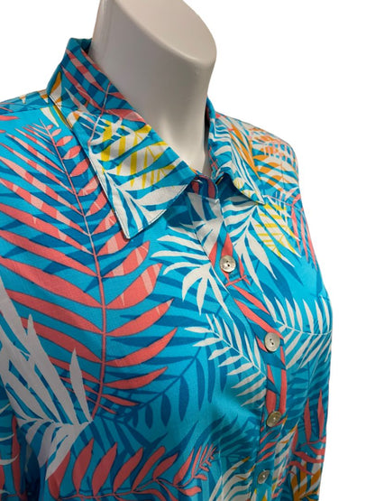 NWT 2X Ruby Rd Tropical Print Hot Tropics Roll-Tab Sleeve Blouse Top