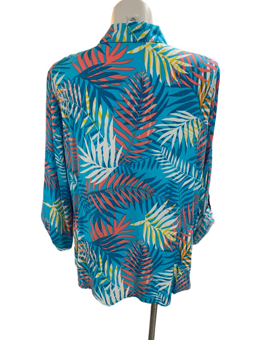 NWT 2X Ruby Rd Tropical Print Hot Tropics Roll-Tab Sleeve Blouse Top