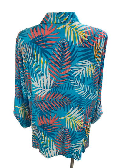 NWT 2X Ruby Rd Tropical Print Hot Tropics Roll-Tab Sleeve Blouse Top