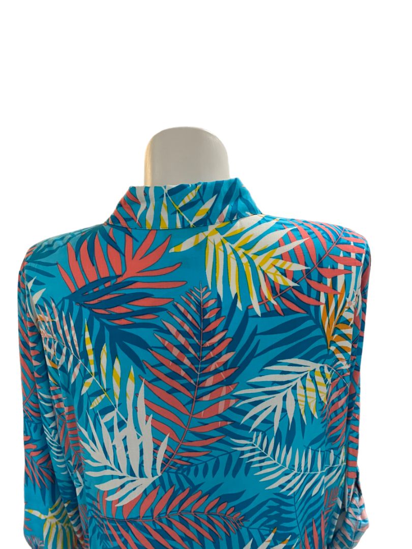 NWT 2X Ruby Rd Tropical Print Hot Tropics Roll-Tab Sleeve Blouse Top