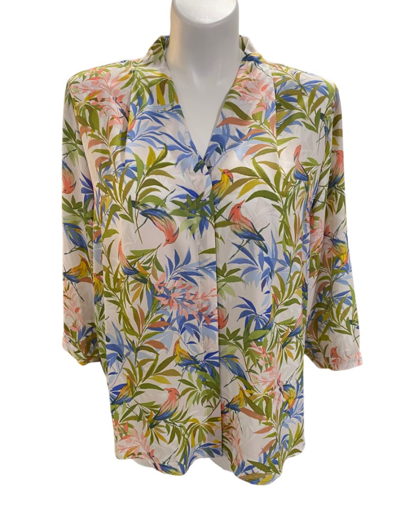 NWT 2X Investments Woman "Caroline" Floral Hidden Button Blouse Top