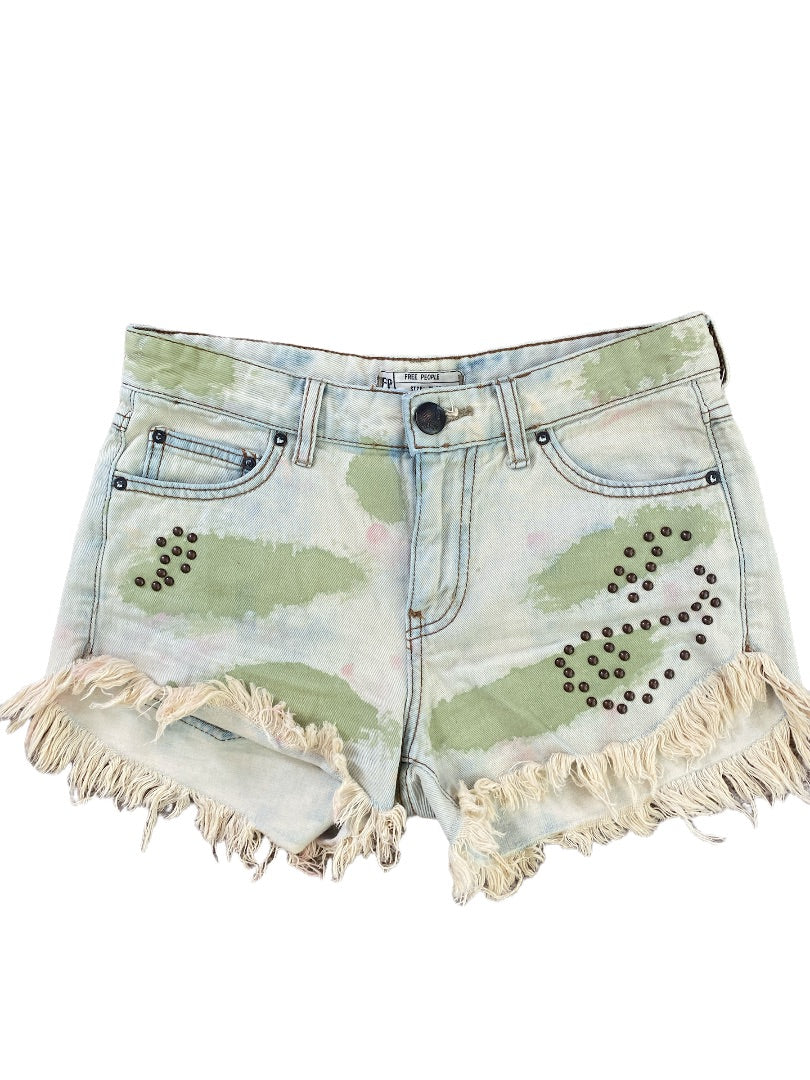 25 Free People Camo Cut Off Jean Shorts Studded Fringed