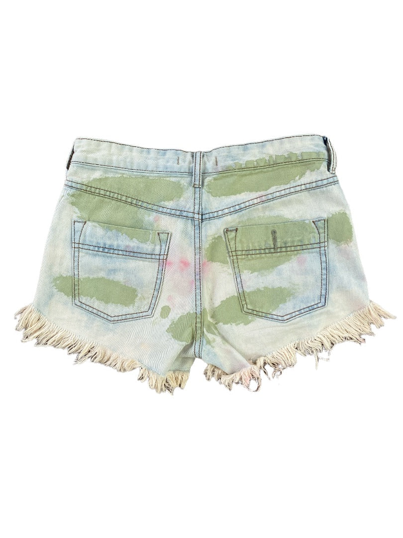 25 Free People Camo Cut Off Jean Shorts Studded Fringed