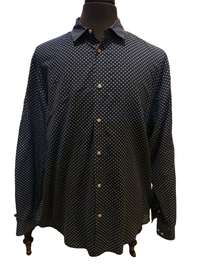 Large H&M Men's Navy Polka Dot Button Down Shirt