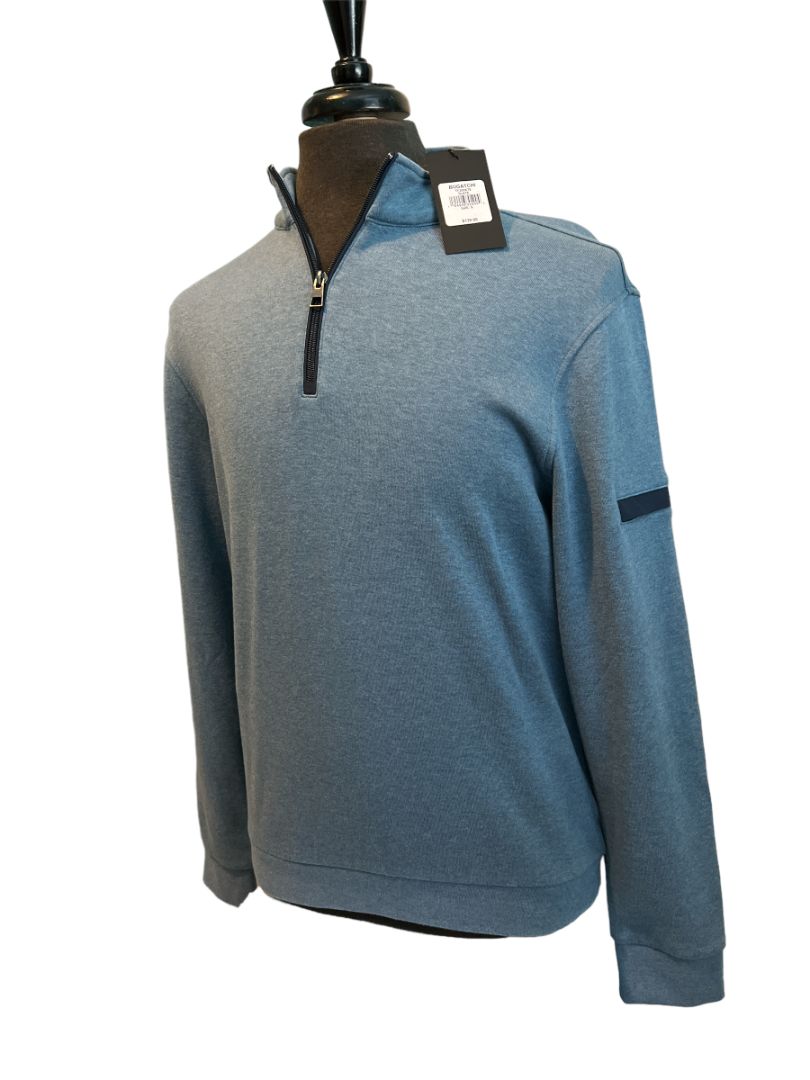 NWT Bugatchi Men's Small 1/4 Zip Pullover Slate Blue Mock Neck MSRP $139