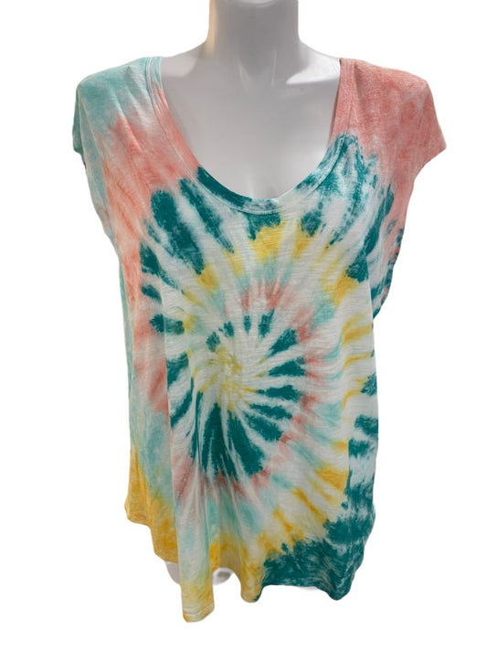 NWT 1X Jessica Simpson Tie Dye Sleeveless Shirt "Daffodil" Teal Swirl