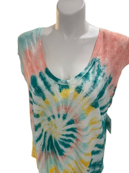 NWT 1X Jessica Simpson Tie Dye Sleeveless Shirt "Daffodil" Teal Swirl