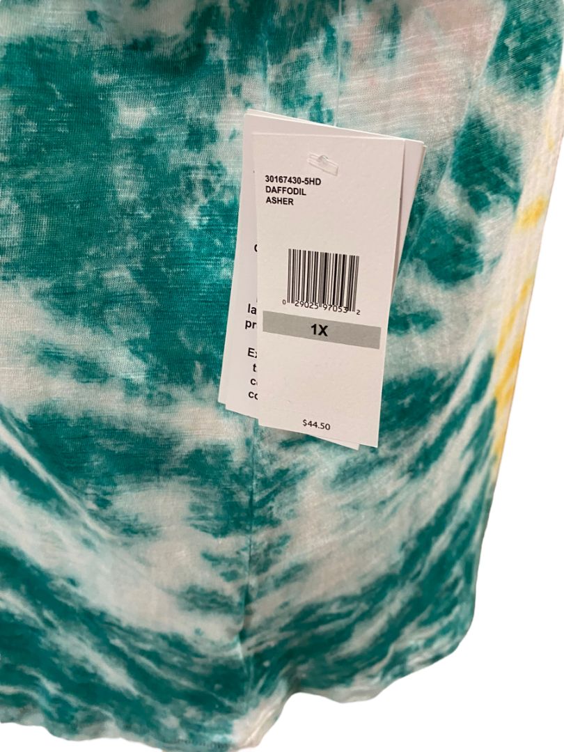 NWT 1X Jessica Simpson Tie Dye Sleeveless Shirt "Daffodil" Teal Swirl