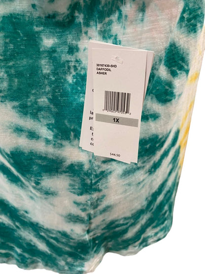 NWT 1X Jessica Simpson Tie Dye Sleeveless Shirt "Daffodil" Teal Swirl