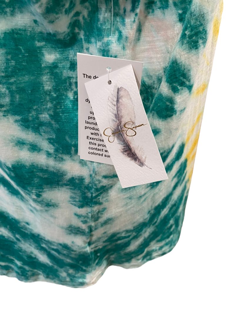 NWT 1X Jessica Simpson Tie Dye Sleeveless Shirt "Daffodil" Teal Swirl