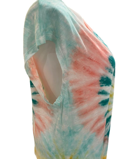 NWT 1X Jessica Simpson Tie Dye Sleeveless Shirt "Daffodil" Teal Swirl