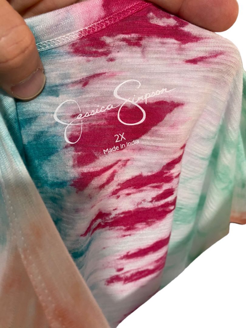 NWT 2X Jessica Simpson Tie Dye Sleeveless Shirt "Rose Red" Verticle Stripe