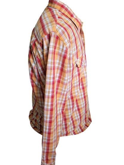 XL BKE 67 Men's Red Orange Plaid Pearl Snap Western Shirt Cowboy