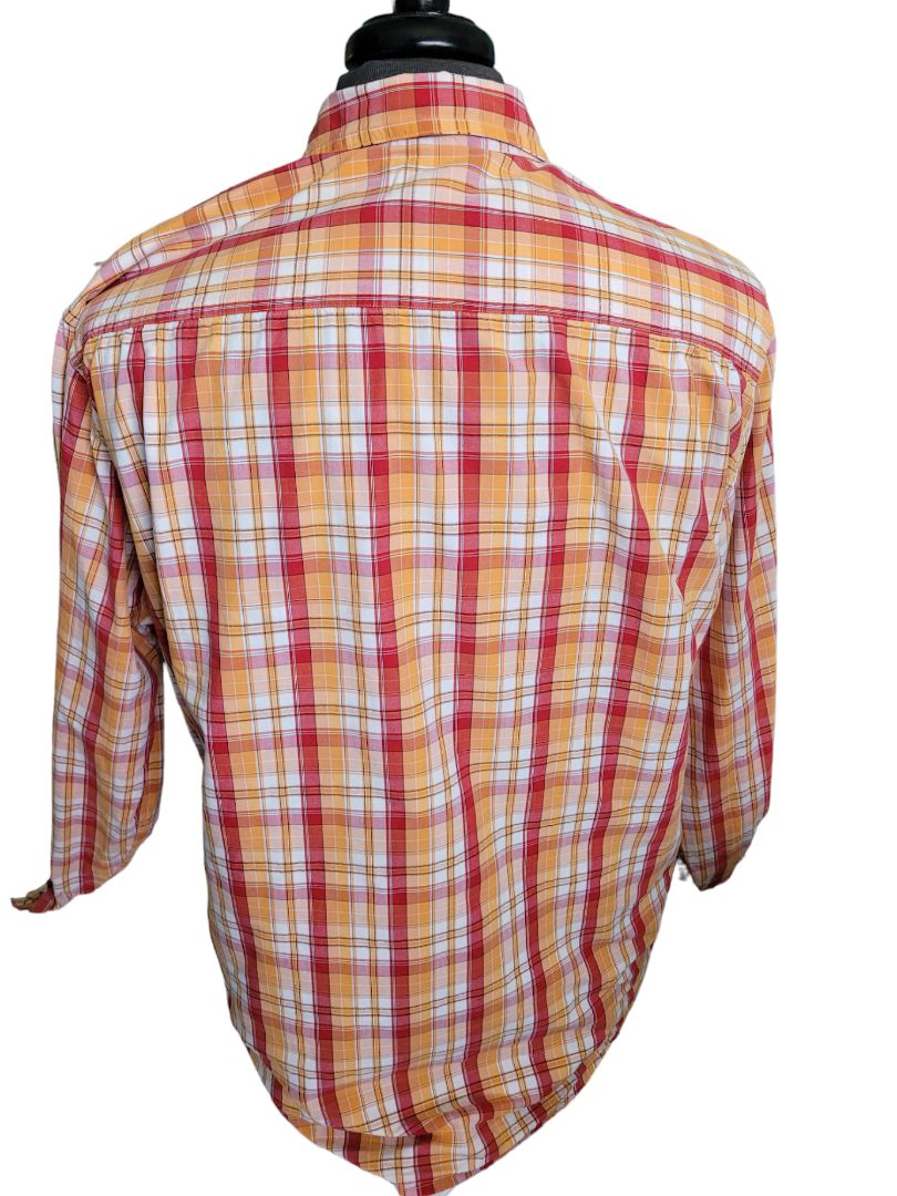 XL BKE 67 Men's Red Orange Plaid Pearl Snap Western Shirt Cowboy