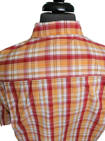 XL BKE 67 Men's Red Orange Plaid Pearl Snap Western Shirt Cowboy