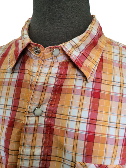 XL BKE 67 Men's Red Orange Plaid Pearl Snap Western Shirt Cowboy