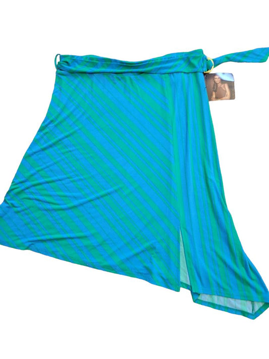 Size XL Iman Assymetric Striped Skirt NWT BLue Green