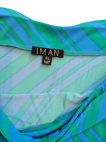 Size XL Iman Assymetric Striped Skirt NWT BLue Green