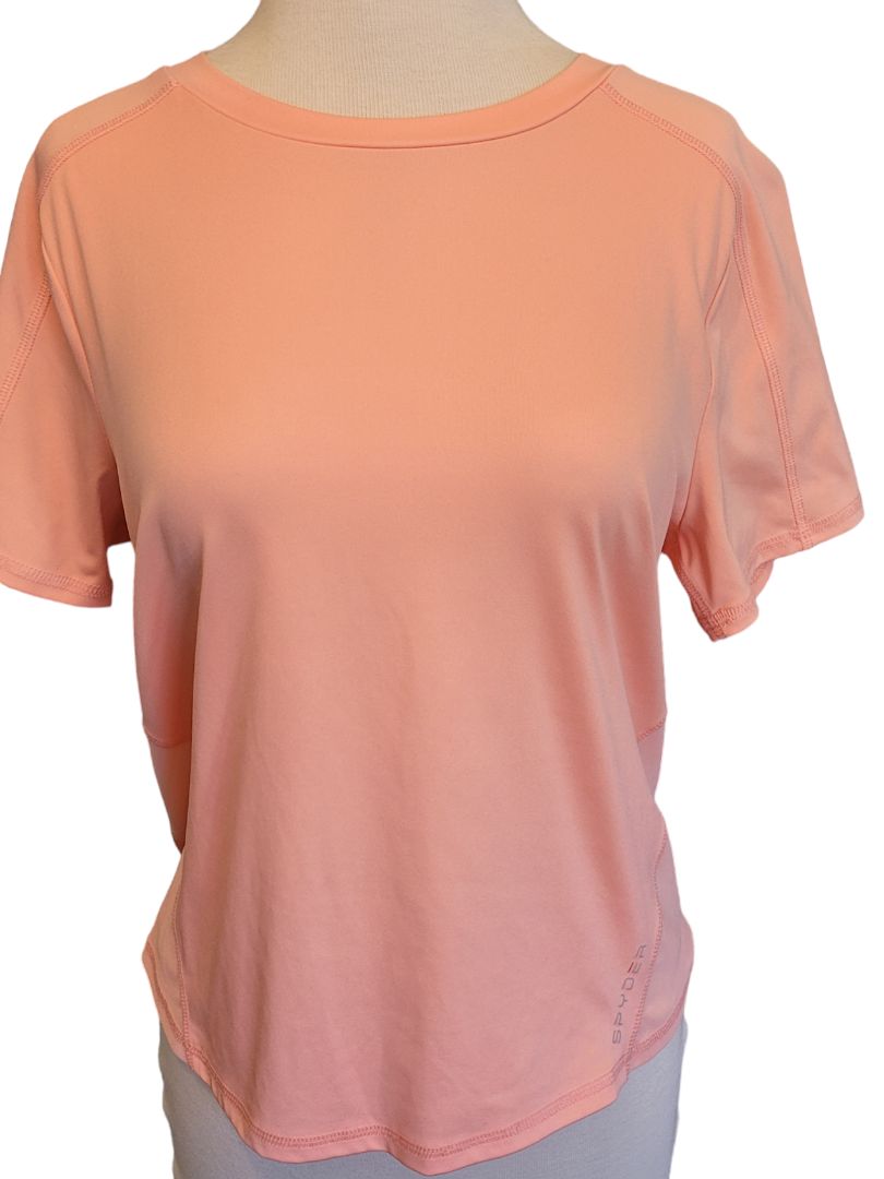 Size Medium Spyder Active Peach Back Vented Athletic Shirt Short Sleeve