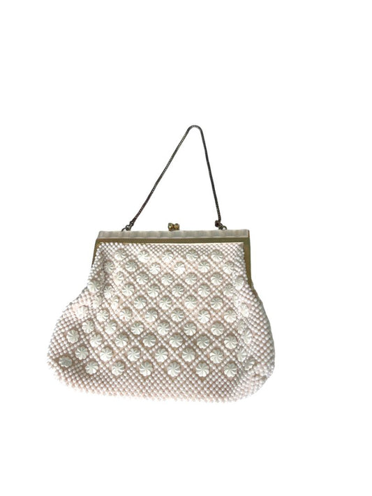 Small White Beaded Evening Bag Gold Chain And Kisslock Purse Handbag Vintage