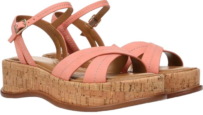 8.5 Naturalizer Rikki Platform Coral Suede Sandals Strappy Cork Edge