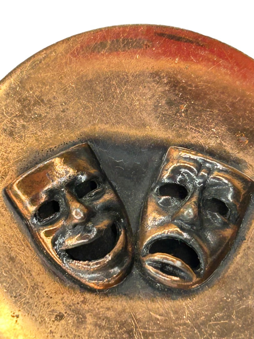 Vintage Copper Theater Drama Brooch Pin Happy Sad 1 7/8" Diameter