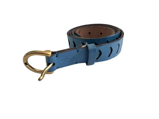 Large Fossil Slate Blue Leather Women's Belt Brass