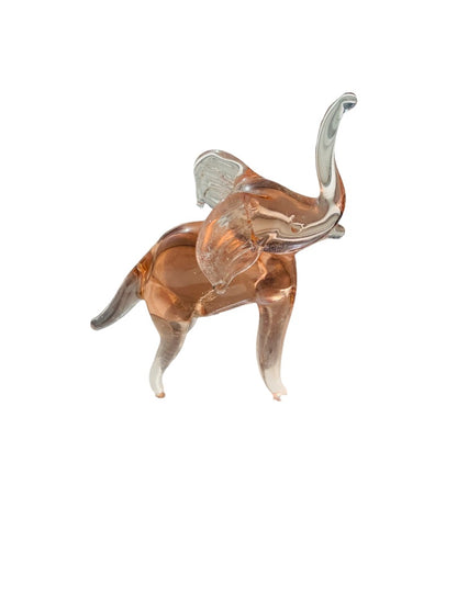 Miniature Pink Elephant Art Glass Figurine Trunk Up 2.5"h Vintage