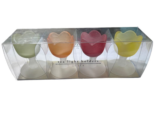 Pier 1 Imports Satin Glass Tulip Pedestal Tea Light Candle Holders Set of 4 3.5" NEW