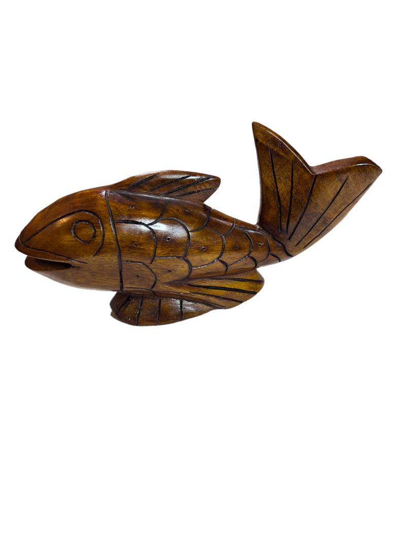 Haitain Mahogany Wood Carved Fish Statue Figurine Peek Brothers Imports, In