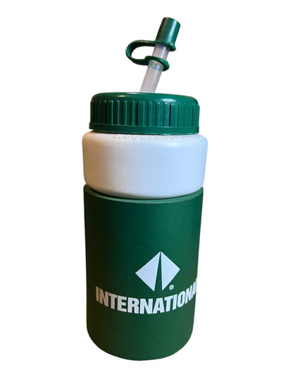 IH International Harvester Green Koozie Covered Insulated Plastic Water Bottle Straw