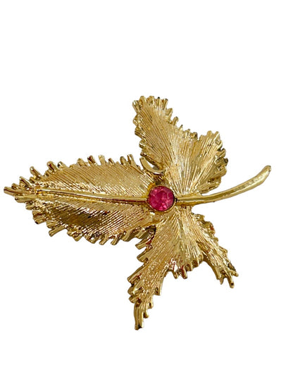 Vintage Goldtone Leaf Brooch 2.5" Statement Piece