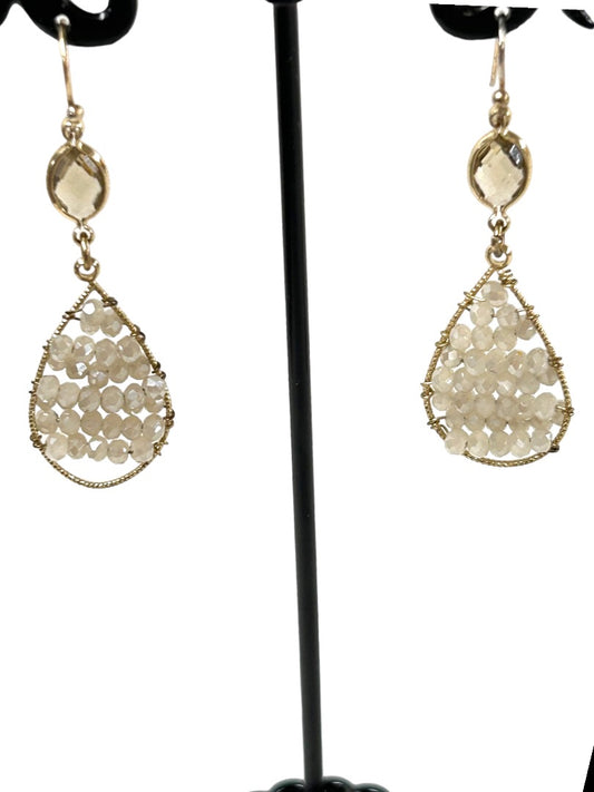 Silvertone Delicate Beaded Hook Pierced Earrings 2" Drop Dangle